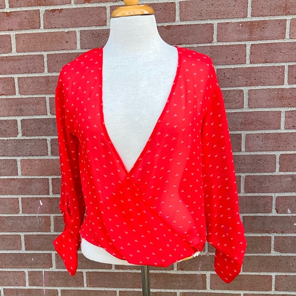 Decree Sheer Open Up Long Sleeves Strawberry Color with coral pink Accents Sz S - Picture 2 of 8